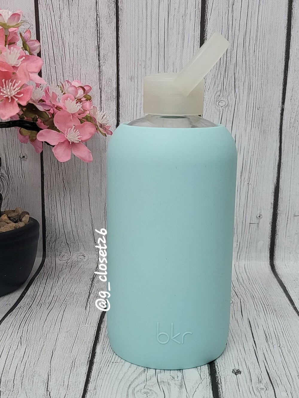 bkr Glass Water Bottle with Mint Silicone Sleeve